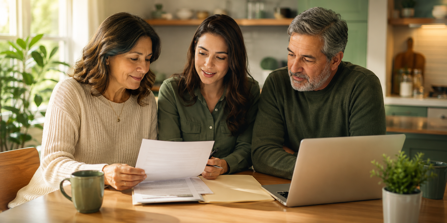Family reviewing their digital life organizer together